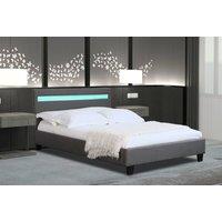 Comfy Living Ltd Modern Hopsack Fabric Upholstered Bedframe With LED Strip in Dark Grey | Size: Single