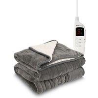 MONHOUSE Heated Electric Throw 9H Timer 9 Heat Setting Shearling Fleece Blanket in Grey | Size: Double