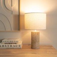 ValueLights Cloe Pair of Marble Effect Natural Table Lamps with Drum Shades in Cream