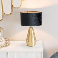 ValueLights Jax Antique Brass Dimmable Touch Table Lamp with Velvet Drum Shade with LED Bulb in Black