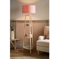 ValueLights Hiru Painted Cream 3 Tier Wooden Shelf Floor Lamp with Drum Lamp Shade in Pale Pink