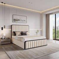 Modish Furnishing Olivia Cream Velvet Ottoman Storage Bed With Black Fabric Edges | Size: Double