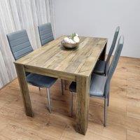 KOSY KOALA Dining Room Table Set of 4 Rustic Effect Dining Table with 4 Grey Faux Leather Chairs Kitchen Dining Table