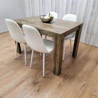 KOSY KOALA Rustic Effect Wooden Dining Table Set with 4 white Gem Pattern Chairs Dining Room Furniture in Brown