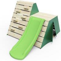 OutdoorToys Wooden Climbing Pyramid with Climbing Wall, Secret Den & Slide - Green