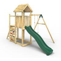 OutdoorToys Extended Tower Wooden Climbing Frame with Swings & Slide - Rushmore in Beige