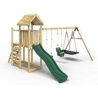 OutdoorToys Extended Tower Wooden Climbing Frame with Swings & Slide - Snowdon in Beige