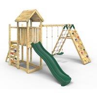 OutdoorToys Extended Tower Wooden Climbing Frame with Swings & Slide - Greenhorn in Beige