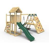 OutdoorToys Extended Tower Wooden Climbing Frame with Swings & Slide - Crestone in Beige