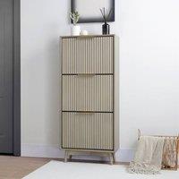 Home Garden Direct Monza Shoe Storage Cabinet with Fluted Doors Pale Ash in Grey