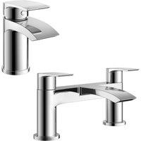 Nes Home Libra Waterfall Basin Mono Tap, Bath Filler Mixer Tap & Waste Chrome in Metallic Silver