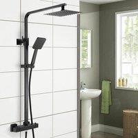 Nes Home Modern Thermostatic Mixer Shower Set Square Black Finish Twin Head Exposed Valve in Silver