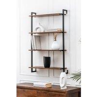 MH London Wall Mounted Shelf, 4-Tier Floating Shelves, Storage Shelf in Solid Wood & Metal - Phantom in Walnut