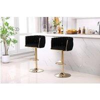 Hygrad Built to Survive Set of 2 x Velvet Woven Upholstered Swivel Breakfast Bar Pub Home Stool Chair in Black