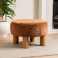 Scottish Everlastings Ltd Soft Faux Fur Round Caramel Foot Stool in Tan