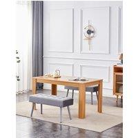 KOSY KOALA Dining Table & 2 Benches Oak Effect Table With 2 Grey Velvet Benches Dining Room Furniture in Brown