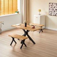 KOSY KOALA Modern Dining Table Set With 2 Benches For Dining Room & Kitchen Home Furniture in Brown