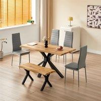 KOSY KOALA Wooden Dining Table with 4 Grey Chairs & Bench - Dining Kitchen Room Furniture in Brown