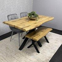 KOSY KOALA Wooden Dining Table with 2 Grey Velvet Chairs & Bench - Dining Kitchen Room Furniture in Brown