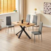 KOSY KOALA Wooden Dining Table X-Shaped Legs with 4 Grey Leather Chairs - Dining Kitchen Room Furniture in Brown
