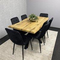 KOSY KOALA Dining Table & 6 Chairs Modern Dining Table Set With 6 Black Velvet Chairs Dining Room Furniture in Brown