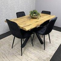 KOSY KOALA Wooden Dining Table with 4 Black Velvet Chairs, Stylish Dining Room Furniture in Brown