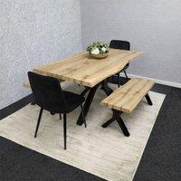 KOSY KOALA Wooden Dining Table with Benche & 2 Black Velvet Chairs, Stylish Dining Room Furniture