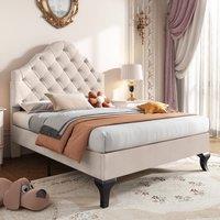 Matteo Luxurious Upholstered Bed 90*190 with Adjustable Headboard in Beige | Size: Single