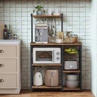 Pirlo Plush Industrial 4 Tier Kitchen Bakers Rack With Storage Shelves in Brown