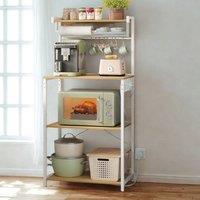Pirlo Plush Industrial 4 Tier Smart Kitchen Bakers Rack With Power Outlets in Light Oak