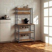 Pirlo Plush Industrial 5 Tier Smart Kitchen Bakers Rack With Power Outlets in Brown