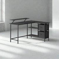 Pirlo Plush Industrial Rustic L-Shaped Corner Computer Desk With Drawers Black