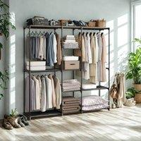 Pirlo Plush Metal Clothes Rail Open Wardrobe With Storage Shelves Black
