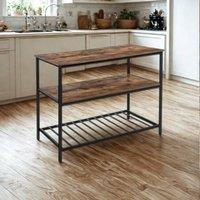 Pirlo Plush Industrial 3 Tier Kitchen Storage Island with Shelves Rustic in Brown