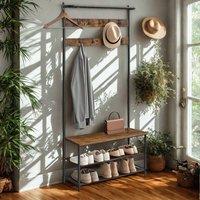 Pirlo Plush Entryway Hall Tree Coat Rack Stand With Shoe Storage in Brown
