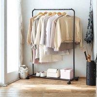 Pirlo Plush Metal Clothes Rack Rail on Wheels With Storage Shelf in Black