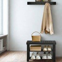 Pirlo Plush 3 Tier Bamboo Shoe Bench Rack with Coat Hooks in Black