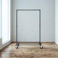 Pirlo Plush Metal Clothes Rack Rail on Wheels With Storage Shelf in Black