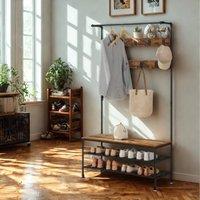 Pirlo Plush Entryway Hall Tree Coat Rack Stand With Shoe Storage & Hooks in Brown