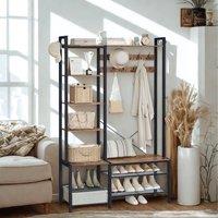 Pirlo Plush Entryway Hall Tree Coat Rack Stand With Shoe Storage & Shelves in Brown