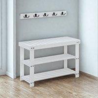 Pirlo Plush 3 Tier Bamboo Shoe Bench Rack with Coat Hooks White