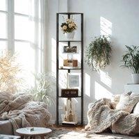 Pirlo Plush Modern Dimmable Floor Lamp For Living Room With 5 Shelves Black