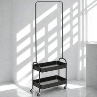 Pirlo Plush Entryway Hall Tree Coat Rack Stand With Shoe Storage & Clothes Rail in Black