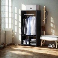 Pirlo Plush Open Wardrobe Clothes Rail With Storage Shelves on Wheels Black