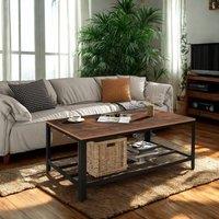 Pirlo Plush 2 Tier Industrial Rectangular Coffee Table With Storage Shelf in Brown