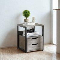 Pirlo Plush Industrial Bedside Table Nightstand With 2 Drawers & Shelf Greige in Grey