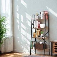 Pirlo Plush 4 Tier Freestanding Ladder Shelf For Living Room Storage Rustic in Brown