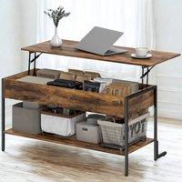 Pirlo Plush Industrial Lift Top Coffee Table With Storage Shelf Rustic in Brown