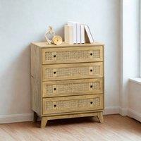 FURNOS Wide Rattan Effect 4 Drawers Bedroom Storage Chest Unit in Brown