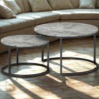 FURNOS 2PC Nesting Tables With Faux Marble Tabletop Living Room in Grey